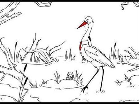 Аист и лягушка раскраска