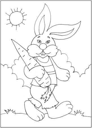 Зайчик с морковкой раскраска