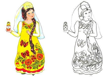 Кукла в национальном костюме рисование