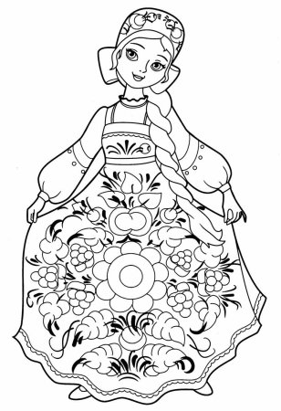 Дымковская игрушка Барыня Водоноска раскраска