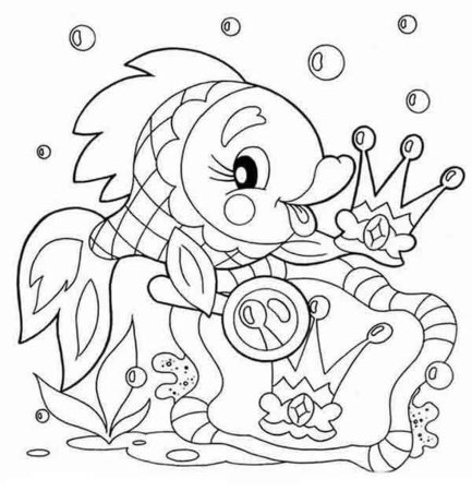 Золотая рыбка Пушкин раскраска для детей