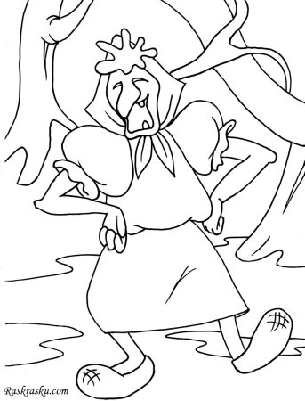 Бабка Ежка в ступе раскраска