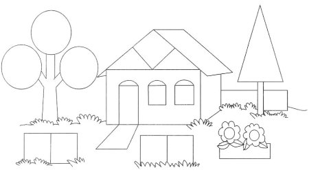 Рисунок дома из геометрических фигур
