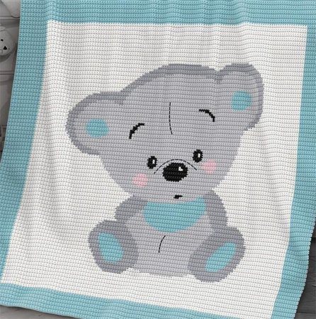 Вязаный плед с мишкой