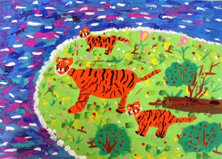 Детские рисунки тигра