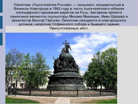 Памятник тысячелетие России Архитектор