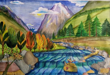 Горная река рисунок для детей