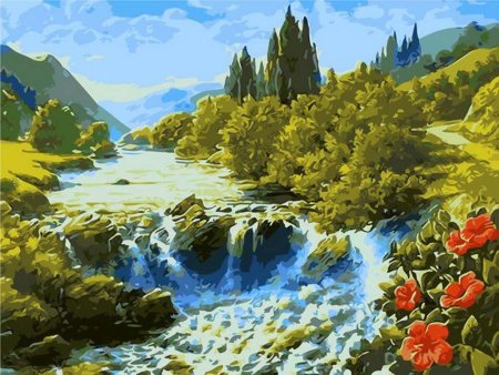Картина по номерам водопад в долине