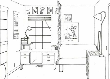 Интерьер комнаты подростка карандашом