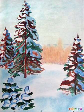 Рисование зимний лес