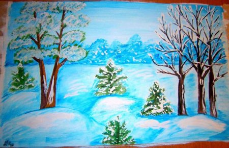 Рисование зимний лес