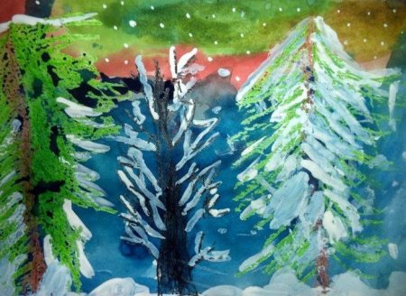Рисование зимний лес