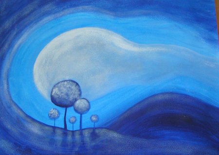 Детский рисунок в голубых тонах