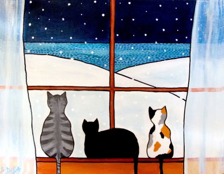 Кошка на окошке рисование