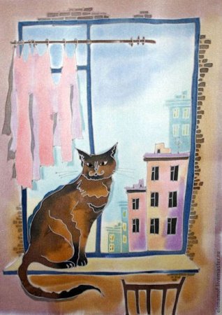 Кошка на окошке рисование