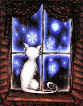 Кот на окошке рисунок