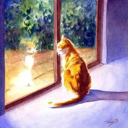 Рыжий кот сидит на окне