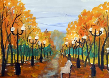 Рисование осень в городе