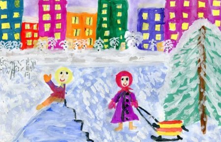 Рисование город зимой
