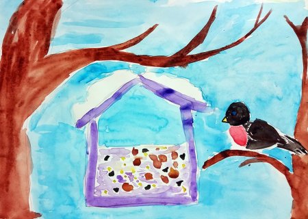 Рисование зимующие птицы