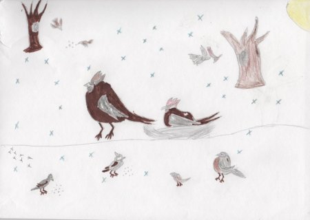 Птицы зимой рисунки