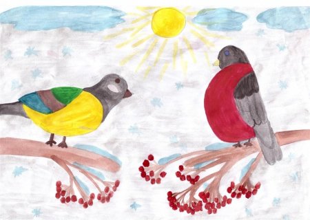 Рисование птицы на кормушке