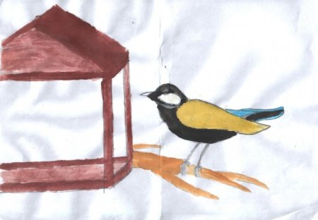 Рисование птицы на кормушке