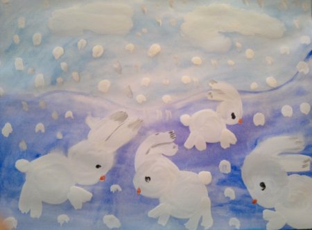 Рисование зайчик зимой
