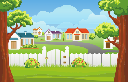 Мультяшный домик с забором