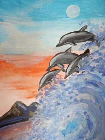 Дельфин рисунок красками