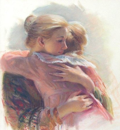 Женщина с ребенком акварель