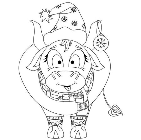 Новогодний бык раскраска