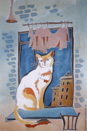 Кошка на окошке гуашь