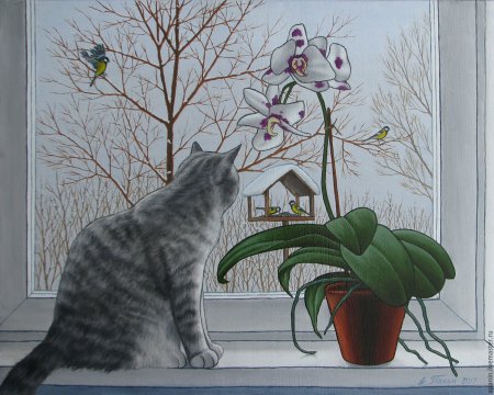 Картина кот на подоконнике