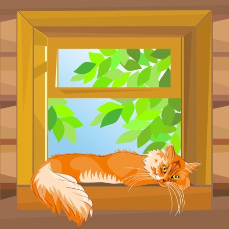 Кот на подоконнике вектор