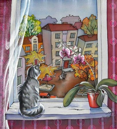 Картины с кошками на окне