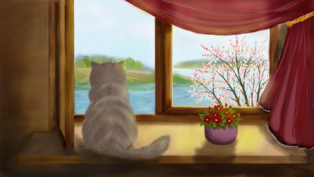 Кошка на окошке для детей