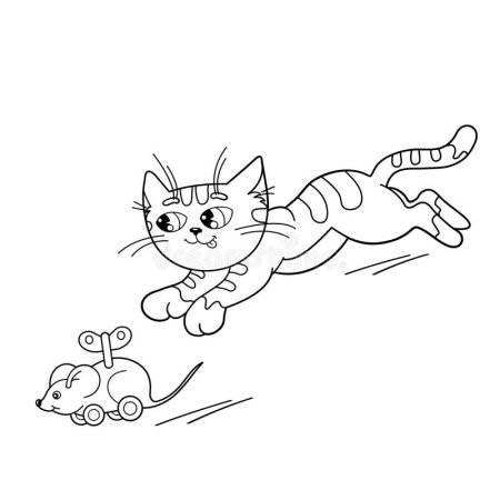 Кошка бежит за мышкой