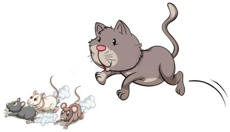 Кошка бежит за мышкой
