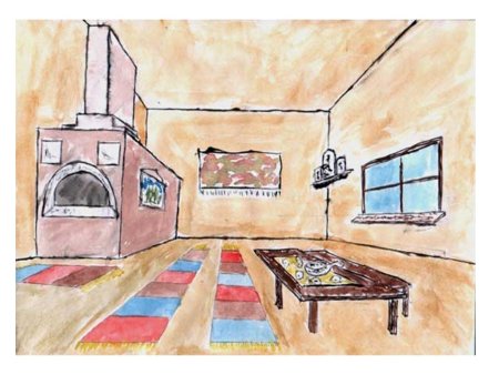 Интерьер русской избы в перспективе