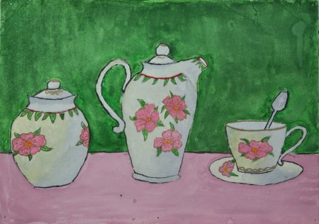 «Чайный сервиз» бесплатная раскраска для детей - мальчиков и девочек