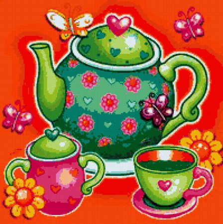 Рисование чайник с чашками