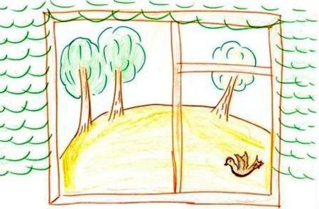 Летний пейзаж с дождем акварель