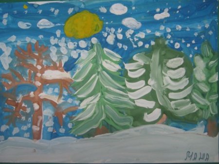 Рисование с детьми зимний лес