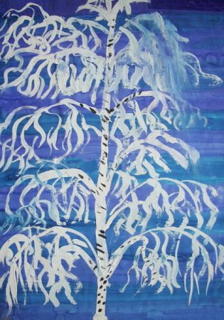 Рисование зимняя береза