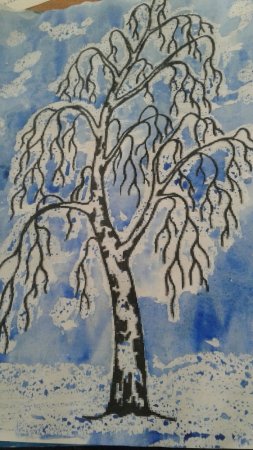 Нарисовать березу зимой