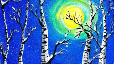 Рисование деревья в инее