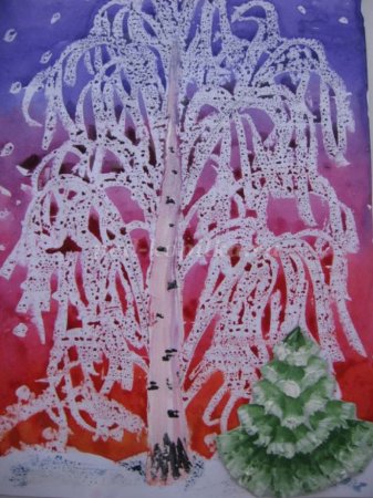 Рисование зимняя береза