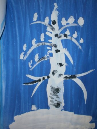 Рисование березы зимой нетрадиционной