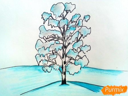 Простой зимний пейзаж гуашью